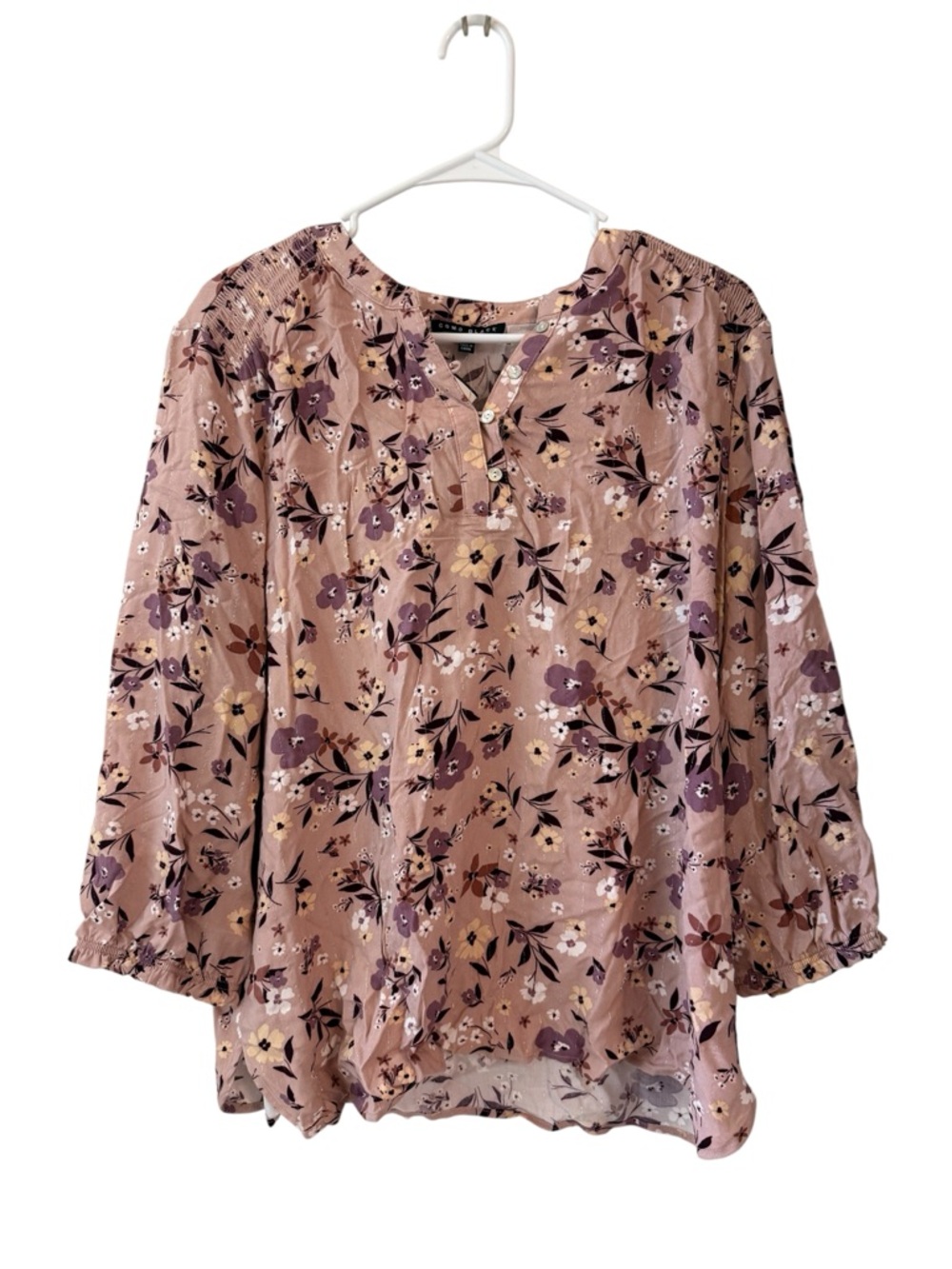 Como Black Women's Dusty Pink Floral Blouse XL | Boho Cottagecore Romantic | NWT